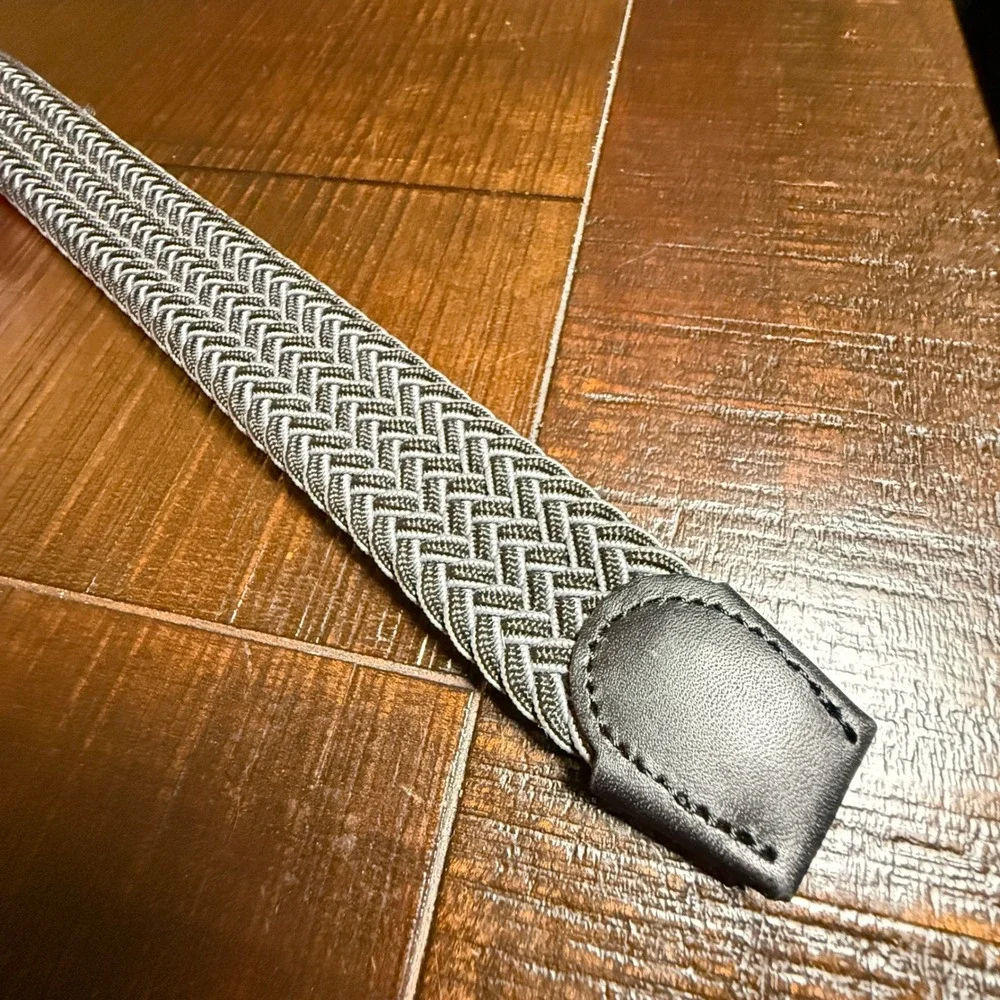 Tommy Bahama Braided Belt Mens S/M Gray Woven Leather Trim Casual Stretch